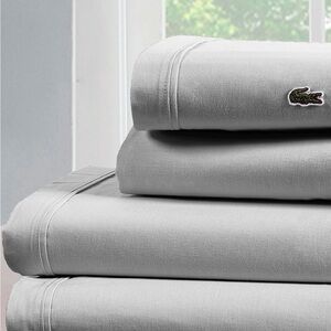 Lacoste Solid 100% Cotton 4-Pc Full Sheet Set-Color: Sleet (Gray)